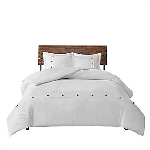 Finley Full/Queen 3 Piece Waffle Weave Duvet Cover Set, White, large