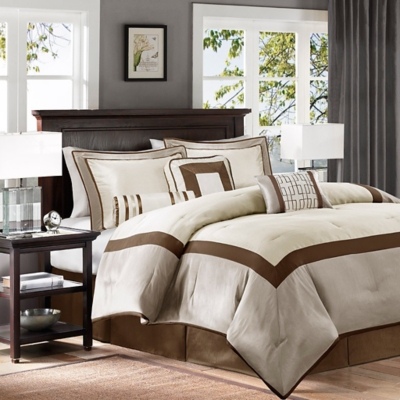 Genevieve Queen 7 Piece Comforter Set, Taupe/Brown, large