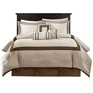 Genevieve Queen 7 Piece Comforter Set, Taupe/Brown, large