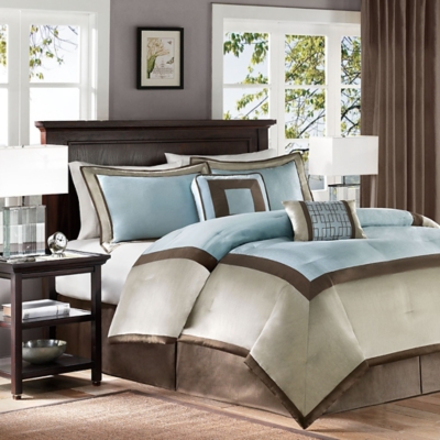 Genevieve Queen 7 Piece Comforter Set, Blue, large