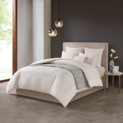 Hanae King/California King Blend Yarn Dyed 3 Piece Comforter Set, White, large