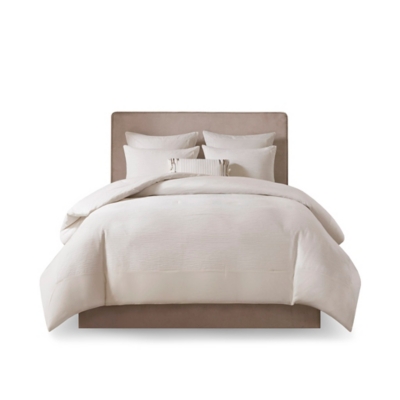 Hanae King/California King Blend Yarn Dyed 3 Piece Comforter Set, White, rollover