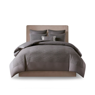 Hanae Full/Queen Blend Yarn Dyed 3 Piece Comforter Set, Gray, rollover