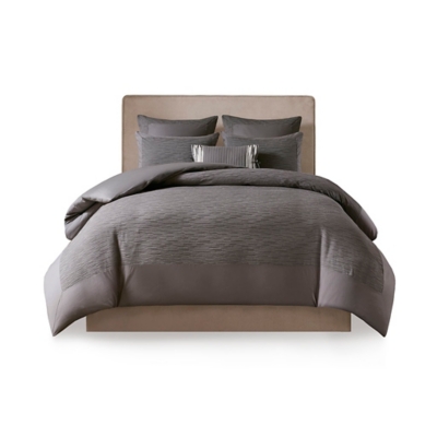 Hanae Full/Queen Blend Yarn Dyed 3 Piece Duvet Cover Set, Gray, large