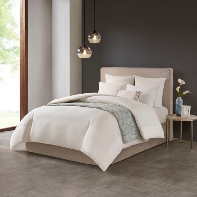 Hanae Full/Queen Blend Yarn Dyed 3 Piece Duvet Cover Set, White, large