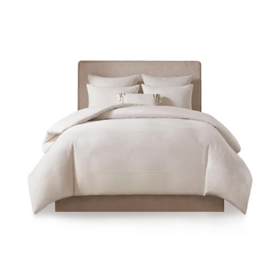 Hanae Full/Queen Blend Yarn Dyed 3 Piece Duvet Cover Set, White, rollover