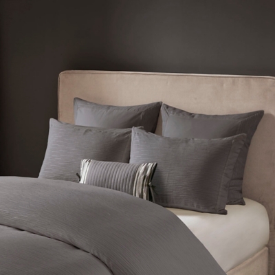 Hanae 12x20" Embroidered Oblong Decorative Pillow, Gray, large