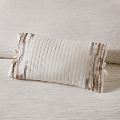 Hanae 12x20" Embroidered Oblong Decorative Pillow, White, rollover