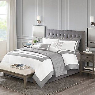 Heritage King/California King 8 Piece Comforter and Quilt Set Collection, Gray, rollover