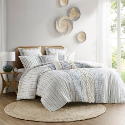 Imani Full/Queen Printed Comforter Set with Chenille, Navy, large