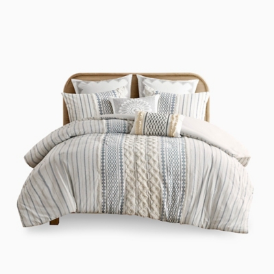 Imani Full/Queen Printed Comforter Set with Chenille, Navy, rollover