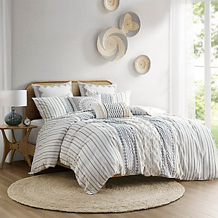 Imani Full/Queen Printed Duvet Cover Set with Chenille, Navy, rollover