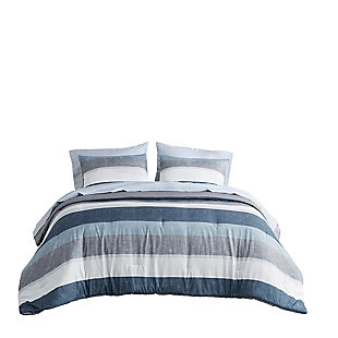 Jaxon Queen Comforter Set with Bed Sheets, Blue/Gray, large