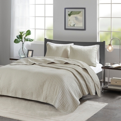 Keaton Full/Queen 3 Piece Quilt Set, Cream, large