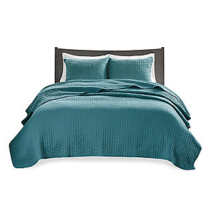 Keaton Twin/Twin XL 3 Piece Quilt Set, Teal, large
