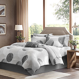 Knowles Queen 9 Piece Comforter Set with Bed Sheets, Gray, large