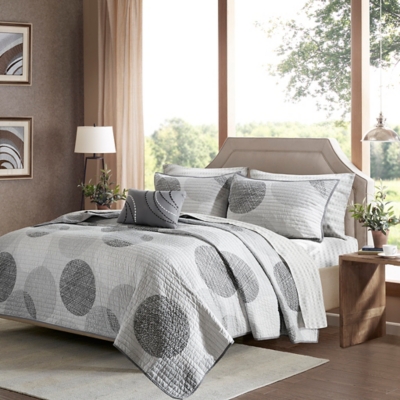Knowles Queen 8 Piece Quilt Set with Bed Sheets, Gray, large