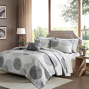 Knowles Full 8 Piece Quilt Set with Bed Sheets, Gray, rollover
