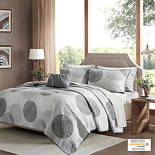 Knowles Twin 6 Piece Quilt Set with Bed Sheets, Gray, large