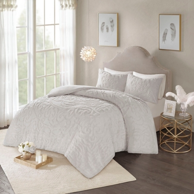 Laetitia Full/Queen 3-Piece Tufted Chenille Medallion Duvet Cover Set, Gray, rollover