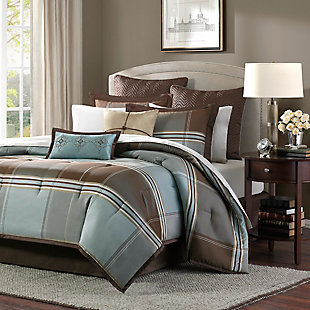 Lincoln Square Queen 8 Piece Comforter Set, Brown, large