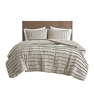 Maddox King/California King 3 Piece Striated Cationic Dyed Oversized Comforter Set With Pleats, Natural, large