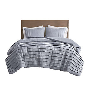 Maddox King/California King 3 Piece Striated Cationic Dyed Oversized Duvet Cover Set with Pleats, Blue, large