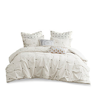 Masie Full/Queen 3 Piece Elastic Embroidered Duvet Cover Set, White, large