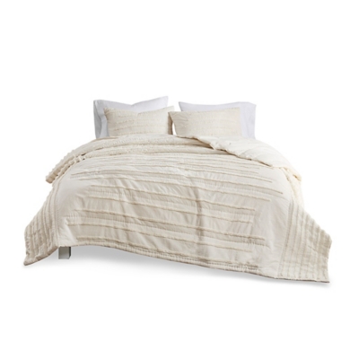 Mercer Full/Queen 3 Piece Quilt Set with Chenille Trims, Ivory, rollover