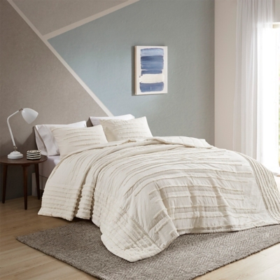 Mercer Full/Queen 3 Piece Quilt Set with Chenille Trims, Ivory, large