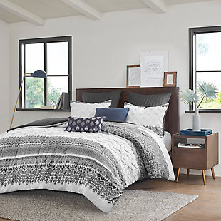 Mila Full/Queen 3 Piece Comforter Set with Chenille Tufting, Gray, rollover