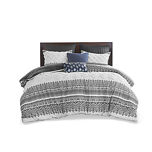 Mila Full/Queen 3 Piece Duvet Cover Set with Chenille Tufting, Gray, large
