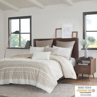 Mila King/California King 3 Piece Duvet Cover Set with Chenille Tufting, Taupe, large