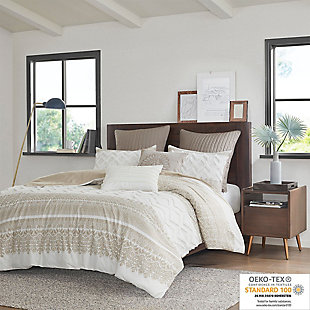 Mila King/California King 3 Piece Duvet Cover Set with Chenille Tufting, Taupe, rollover