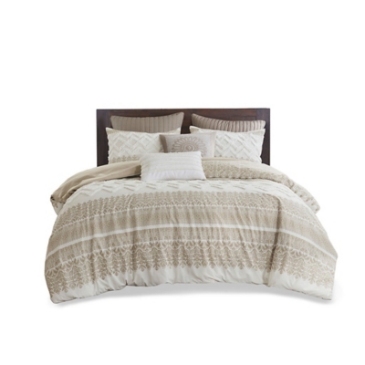Mila King/California King 3 Piece Duvet Cover Set with Chenille Tufting, Taupe, rollover
