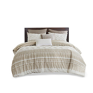 Mila King/California King 3 Piece Duvet Cover Set with Chenille Tufting, Taupe, large