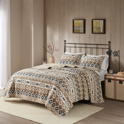 Montana Full/Queen Printed Oversized Quilt Mini Set, Tan, large