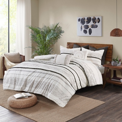 Nea King/California King Printed Comforter Set with Trims, Black/White, large