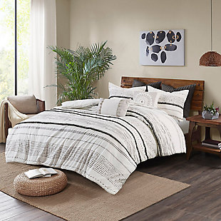Nea Full/Queen Printed Comforter Set with Trims, Black/White, rollover