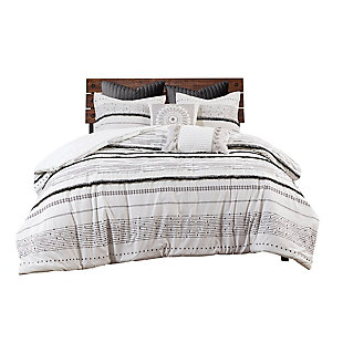 Nea Full/Queen Printed Comforter Set with Trims, Black/White, large