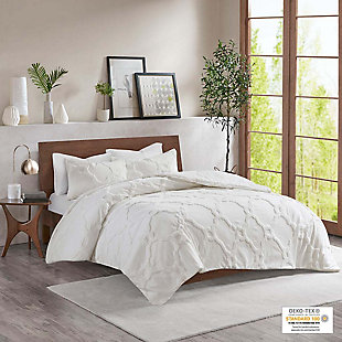 Pacey King/California King 3 Piece Tufted Chenille Geometric Comforter Set, Off White, rollover