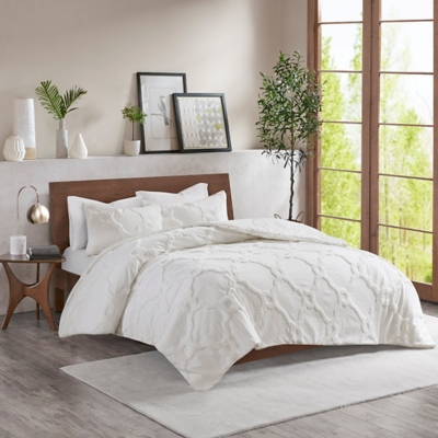 Pacey Full/Queen 3 Piece Tufted Chenille Geometric Duvet Cover Set