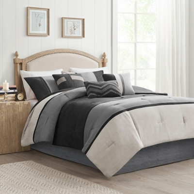 Palisades Queen 7 Piece Faux Suede Comforter Set, Black, large