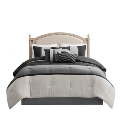Palisades Queen 7 Piece Faux Suede Comforter Set, Black, rollover