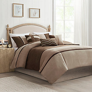 Palisades King/California King 6 Piece Faux Suede Duvet Set, Brown, rollover