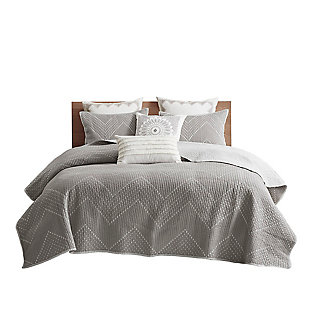 Pomona King/California King 3 Piece Embroidered Quilt Set, Gray, large