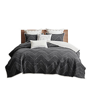 Pomona King/California King 3 Piece Embroidered Quilt Set, Black, large