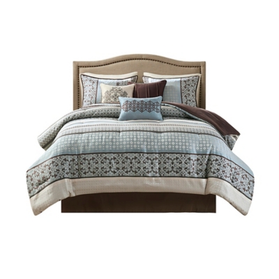 Princeton Queen 7 Piece Comforter Set, Blue, rollover