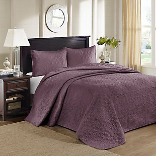 Quebec Queen Reversible Bedspread Set, Purple, rollover