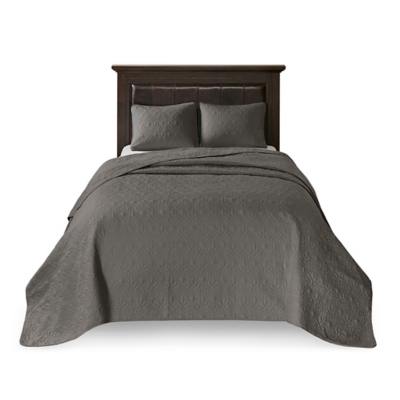 Quebec Queen Reversible Bedspread Set, Dark Gray, rollover